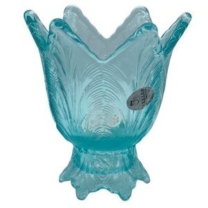 Fenton Glass Aqua Tulip Reversible Candle Holder Votive